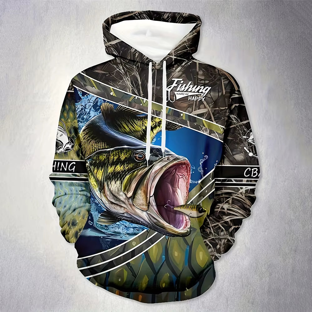 Fashion Men'S Hoodies Fishing Print Outdoors Casual Sweatshirts 2025 New Long Sleeves Hoodies Loose Men'S Clothing Y2K Tops