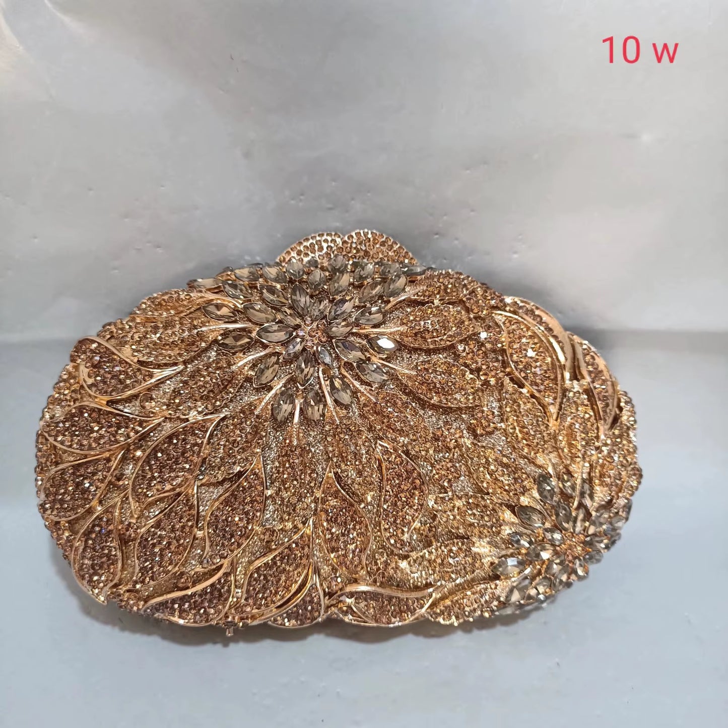 Gold Metal Leaves White Crystals Evening Clutch Bags Luxury Women Wedding Party Purse Ball Handbags Rhinestone Mini Minaudiere (070)