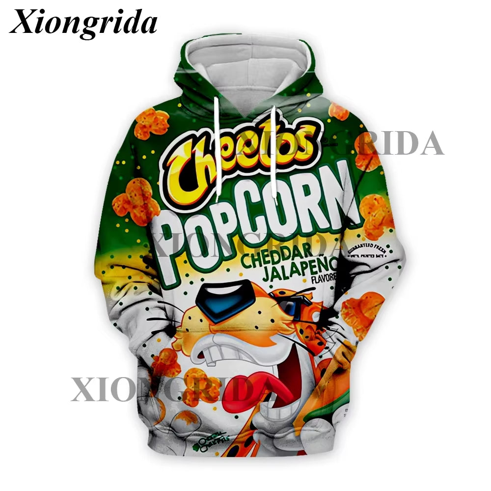 Novelty Hot Cheetos Food Puffs Hoodies 3D Printed Mens Sweatshirt Harajuku All over Print Unisex Pullover Hood Casual Top S-5XL