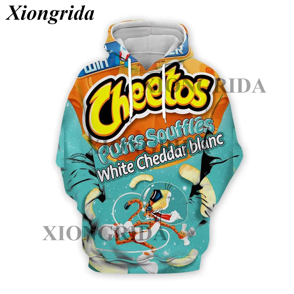 Novelty Hot Cheetos Food Puffs Hoodies 3D Printed Mens Sweatshirt Harajuku All over Print Unisex Pullover Hood Casual Top S-5XL