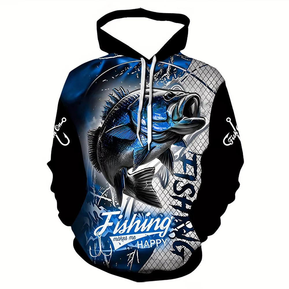 Fashion Men'S Hoodies Fishing Print Outdoors Casual Sweatshirts 2025 New Long Sleeves Hoodies Loose Men'S Clothing Y2K Tops