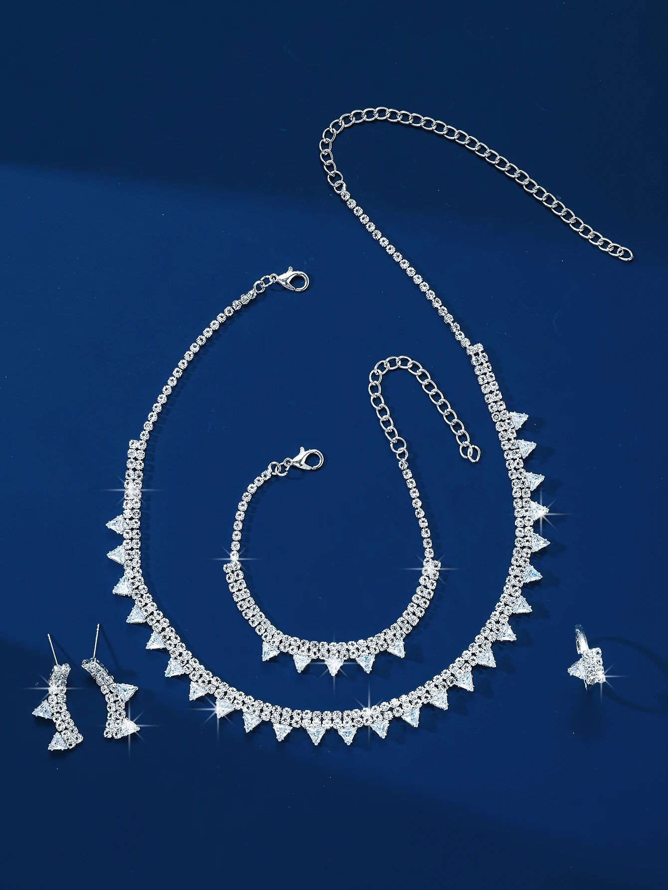5Pcs/Set All Copper Bottom Set with Super Flash Rhinestone Zircon Handmade Color-Preserving Electroplating Ladies Necklace Brace