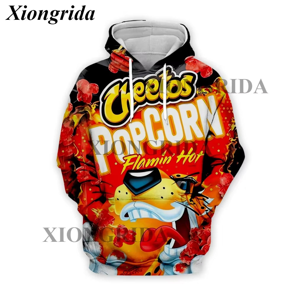 Novelty Hot Cheetos Food Puffs Hoodies 3D Printed Mens Sweatshirt Harajuku All over Print Unisex Pullover Hood Casual Top S-5XL