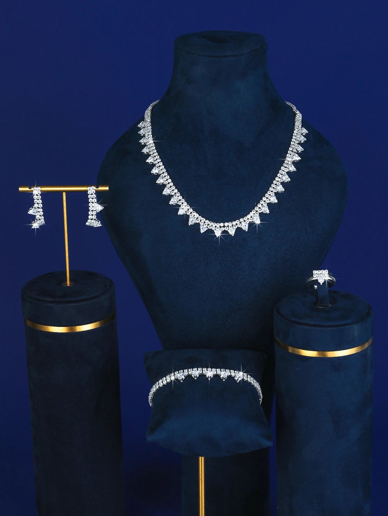5Pcs/Set All Copper Bottom Set with Super Flash Rhinestone Zircon Handmade Color-Preserving Electroplating Ladies Necklace Brace