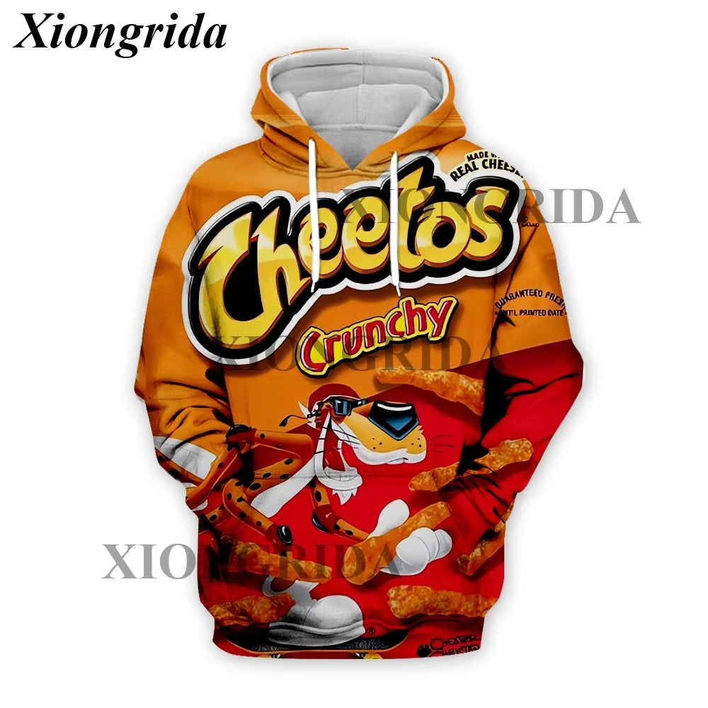 Novelty Hot Cheetos Food Puffs Hoodies 3D Printed Mens Sweatshirt Harajuku All over Print Unisex Pullover Hood Casual Top S-5XL