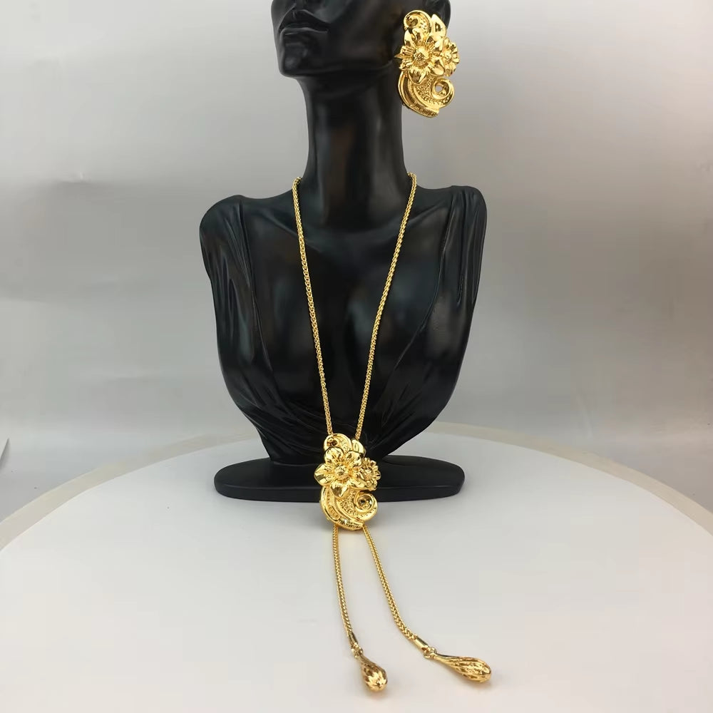 Newest Brazilian Jewelry Copper Long Chain with Earrings Light Weight Earrings for Women FHK18916