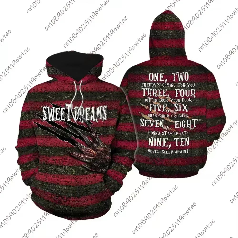 Mens Freddy Krueger a Nightmare on Elm Street Halloween Horror Movie 3D Hoodie Kid Adult Full of Terror Halloween Unisex Costum