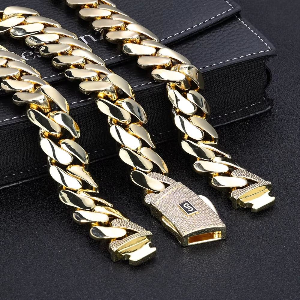 Wholesale Choker 18K Gold Chunky Custom Cuban Link Chain Gold Plated Cuban Miami Necklace 20Mm Hip Hop Jewelry