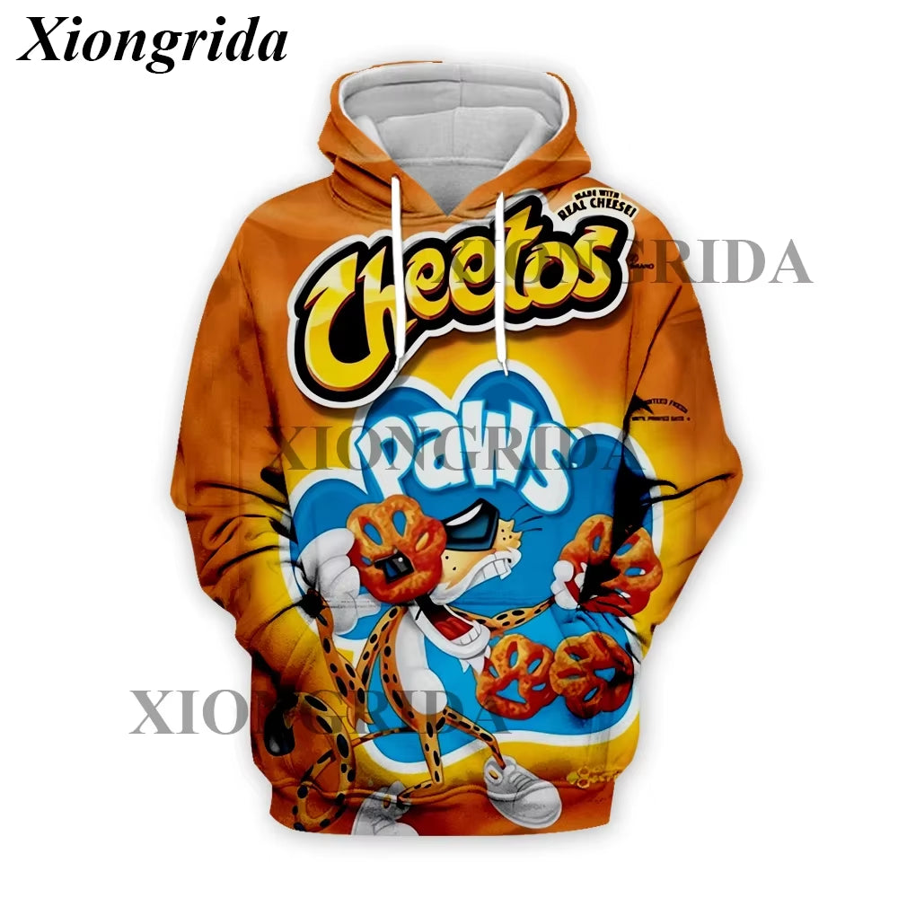 Novelty Hot Cheetos Food Puffs Hoodies 3D Printed Mens Sweatshirt Harajuku All over Print Unisex Pullover Hood Casual Top S-5XL