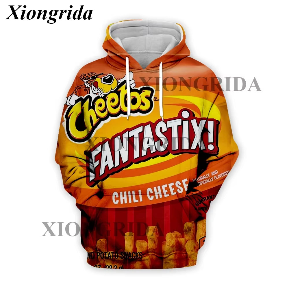 Novelty Hot Cheetos Food Puffs Hoodies 3D Printed Mens Sweatshirt Harajuku All over Print Unisex Pullover Hood Casual Top S-5XL