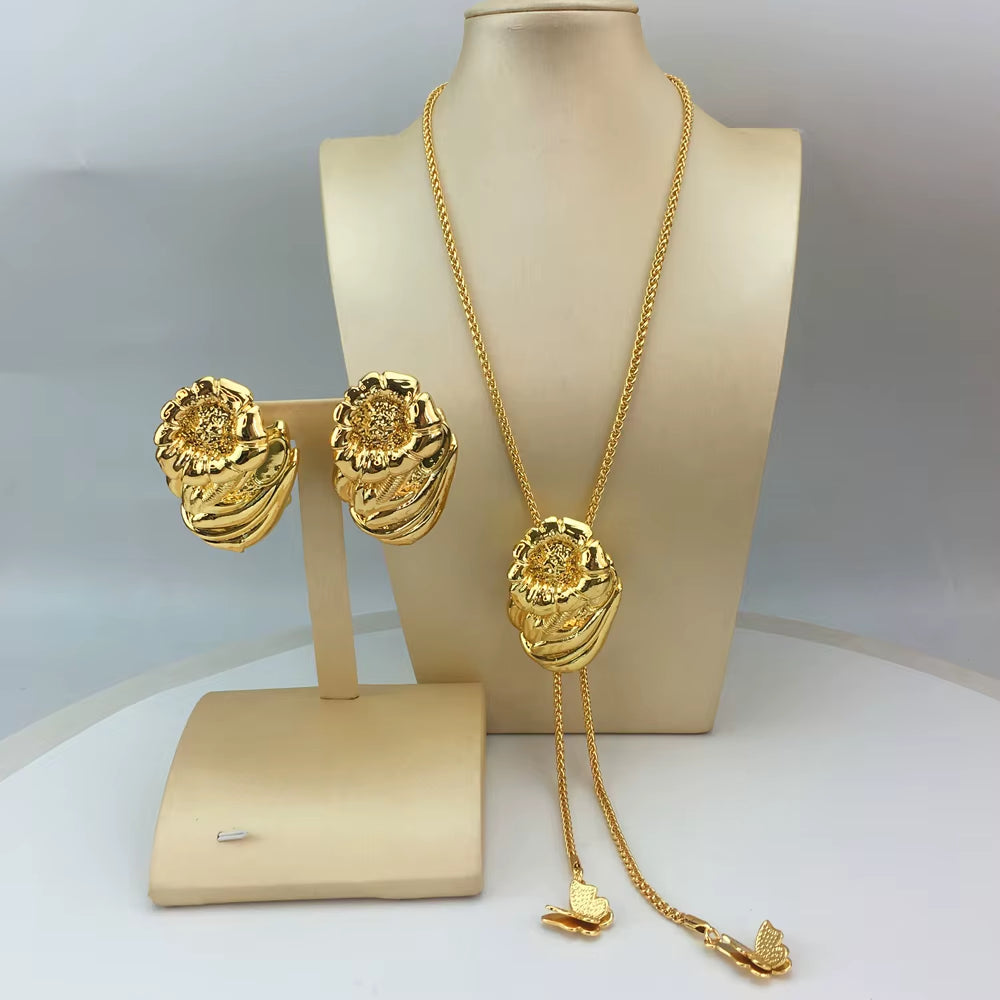 Newest Brazilian Jewelry Copper Long Chain with Earrings Light Weight Earrings for Women FHK18916