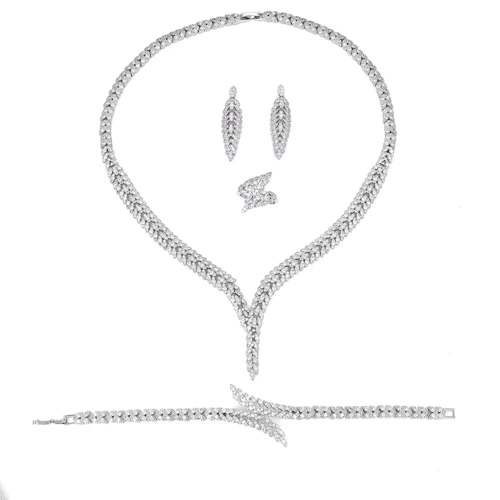 2023 New Hot 4 Piece Set Nigeria Bride Cubic Zirconia Dubai Necklace Bracelet Earrings CZ Crystal Wedding Jewelry Set
