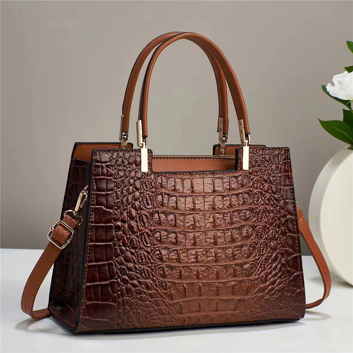 High-Grade Fashion Gradient Crocodile Print Women'S Handbag, Atmospheric Texture All Matching Single Shoulder Crossbody Bag (012)