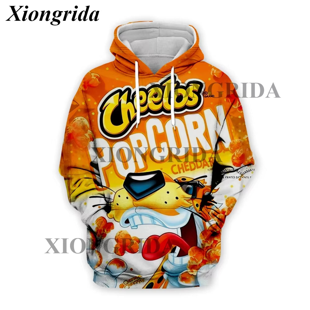 Novelty Hot Cheetos Food Puffs Hoodies 3D Printed Mens Sweatshirt Harajuku All over Print Unisex Pullover Hood Casual Top S-5XL
