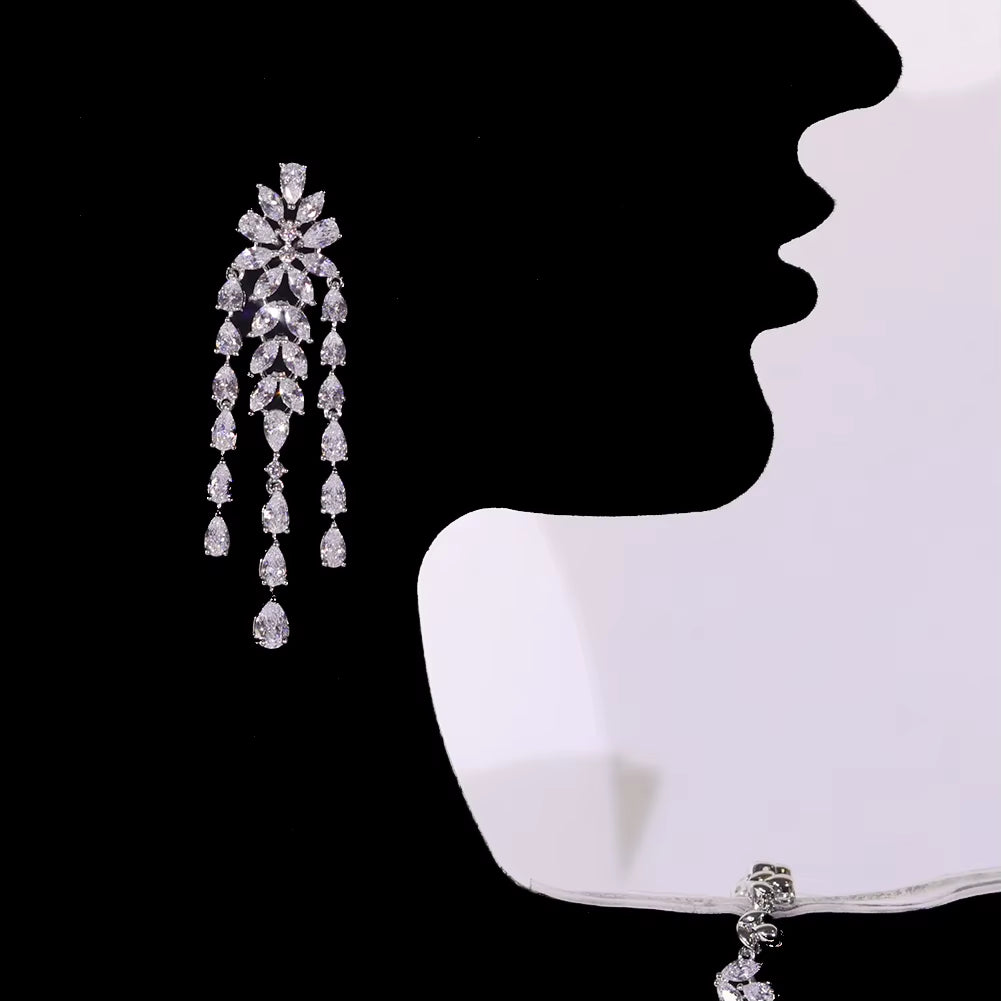 New CZ Design African Bridal Jewelry Set Fashion Leaf Shape Fringe Zircon Necklace 2-Piece Set Women'S Wedding Party Accessories (057)