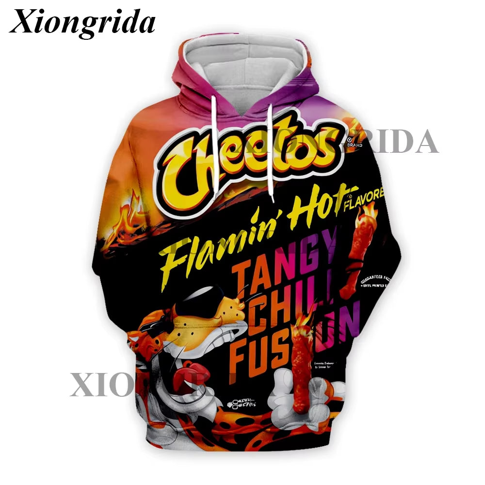 Novelty Hot Cheetos Food Puffs Hoodies 3D Printed Mens Sweatshirt Harajuku All over Print Unisex Pullover Hood Casual Top S-5XL