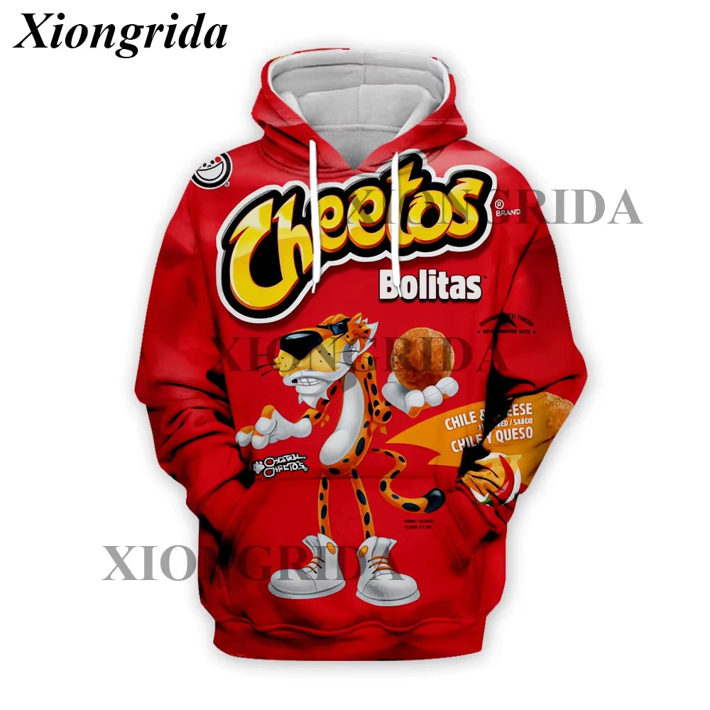 Novelty Hot Cheetos Food Puffs Hoodies 3D Printed Mens Sweatshirt Harajuku All over Print Unisex Pullover Hood Casual Top S-5XL
