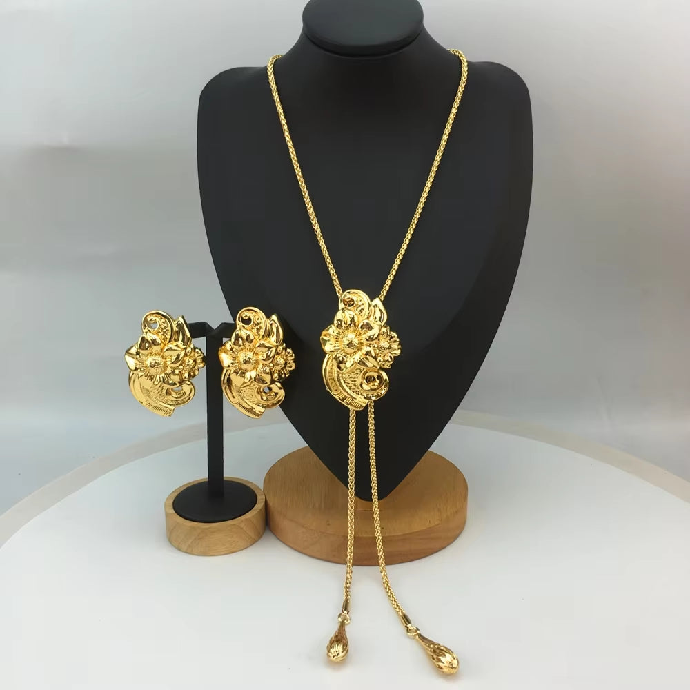 Newest Brazilian Jewelry Copper Long Chain with Earrings Light Weight Earrings for Women FHK18916