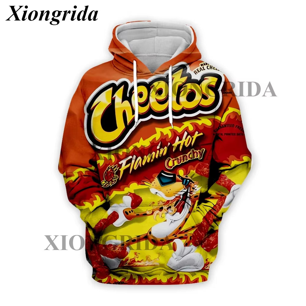 Novelty Hot Cheetos Food Puffs Hoodies 3D Printed Mens Sweatshirt Harajuku All over Print Unisex Pullover Hood Casual Top S-5XL