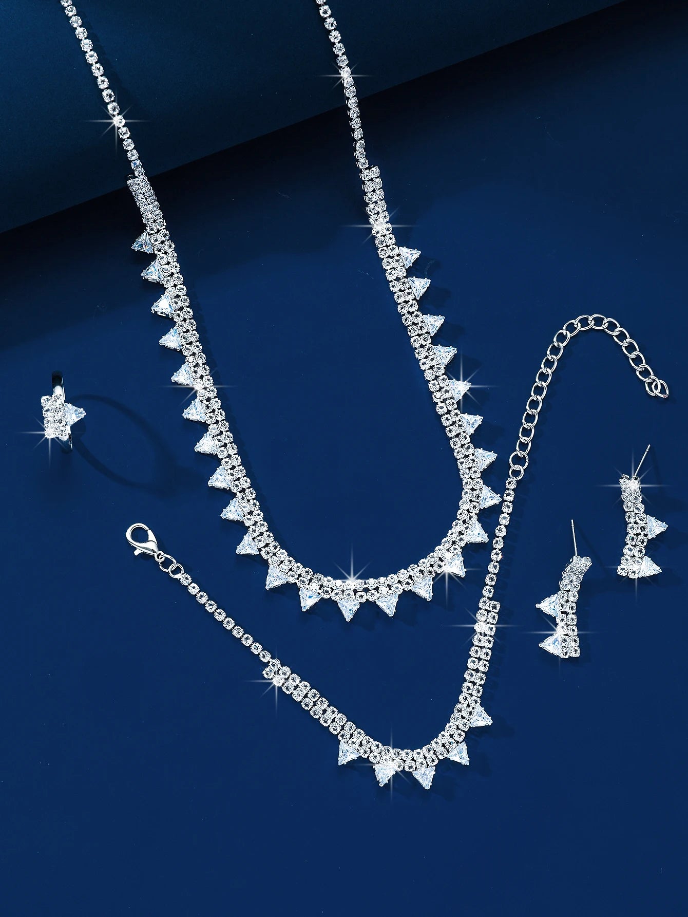 5Pcs/Set All Copper Bottom Set with Super Flash Rhinestone Zircon Handmade Color-Preserving Electroplating Ladies Necklace Brace