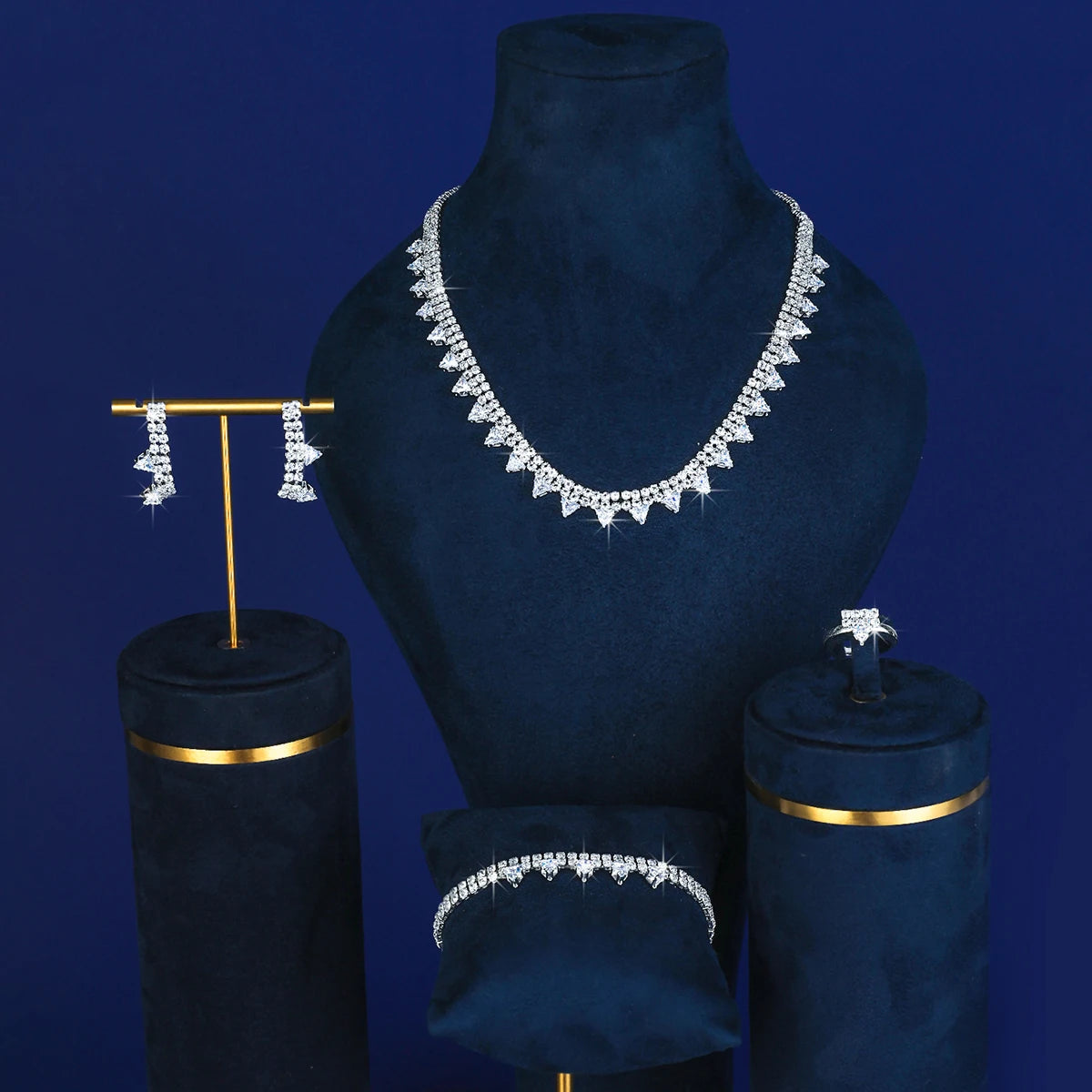 5Pcs/Set All Copper Bottom Set with Super Flash Rhinestone Zircon Handmade Color-Preserving Electroplating Ladies Necklace Brace