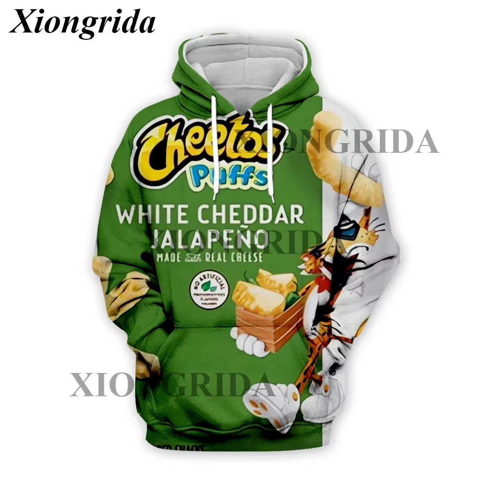 Novelty Hot Cheetos Food Puffs Hoodies 3D Printed Mens Sweatshirt Harajuku All over Print Unisex Pullover Hood Casual Top S-5XL