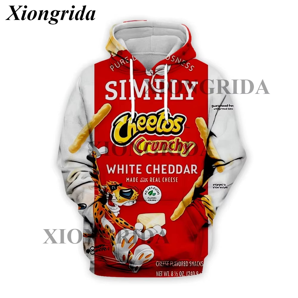 Novelty Hot Cheetos Food Puffs Hoodies 3D Printed Mens Sweatshirt Harajuku All over Print Unisex Pullover Hood Casual Top S-5XL