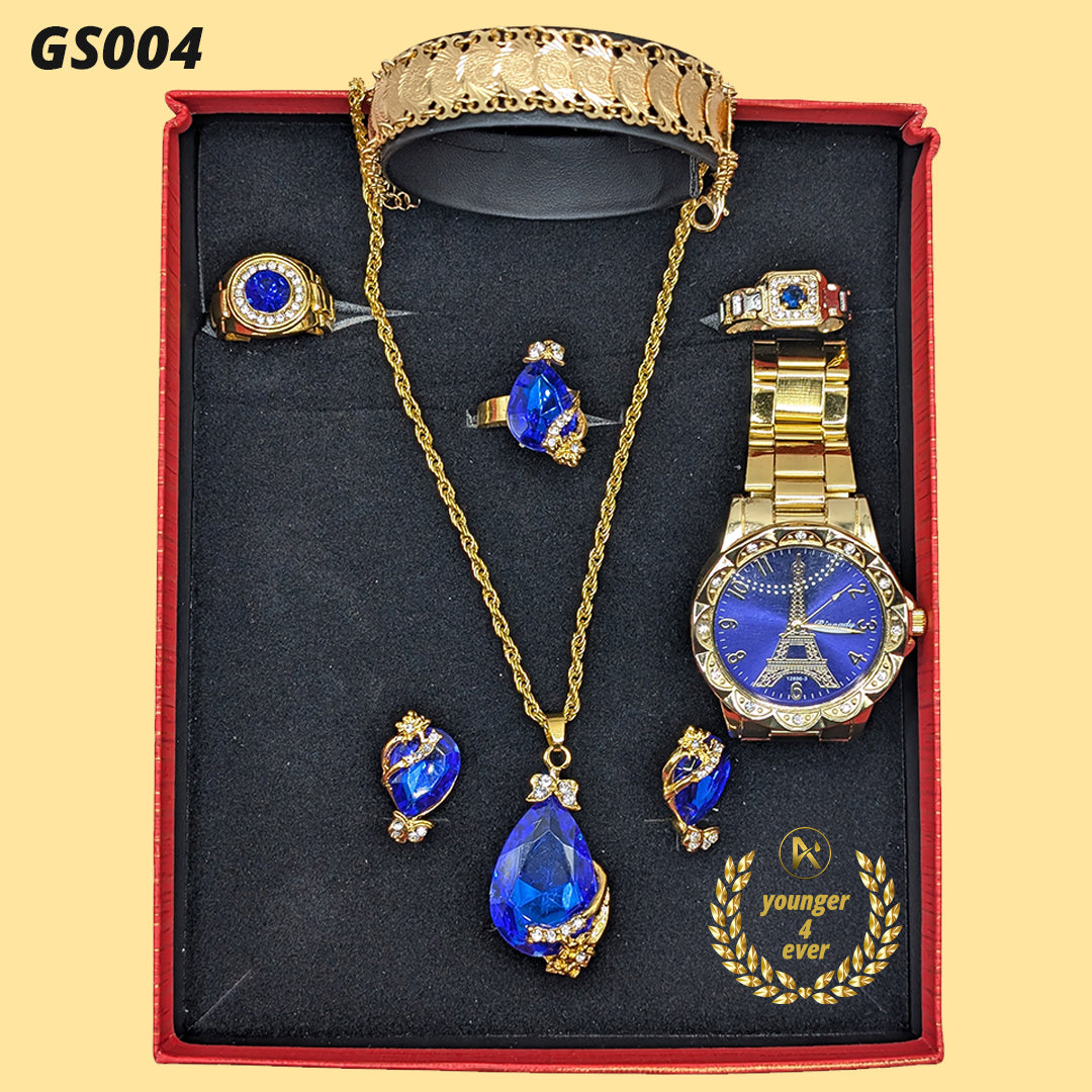 Luxury Golden Round Rhinestone Quartz Set - GS004