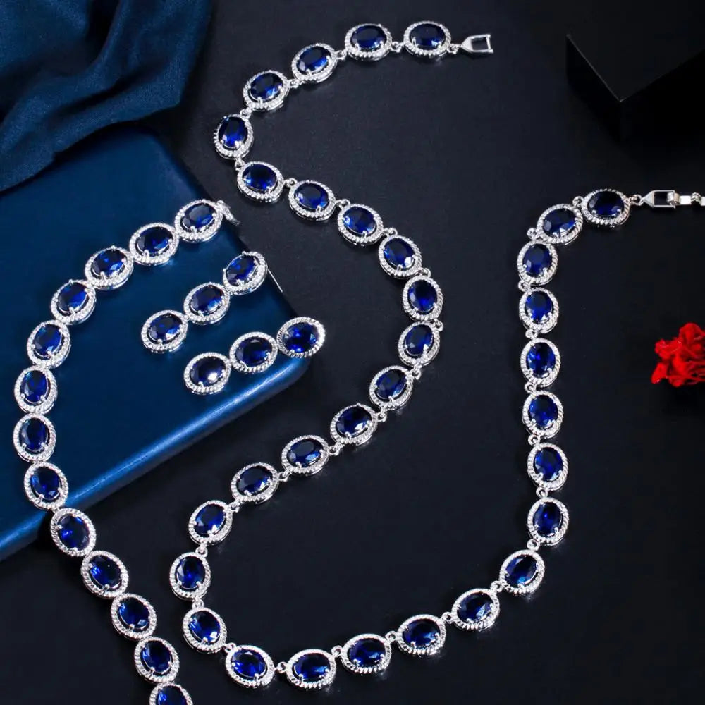 Threegraces 3Pcs High Quality Green Cubic Zirconia Classic Silver Color African Women Wedding Party Costume Jewelry Sets TZ562 (110)