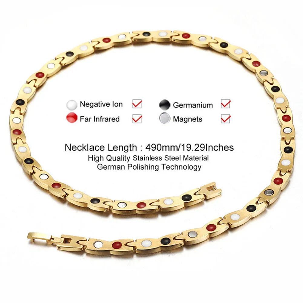 Health Energy Magnetic Jewelry Sets for Men Stainless Steel Chain Link Infrared Germanium Arthritis Care Bracelet and Necklace (052)