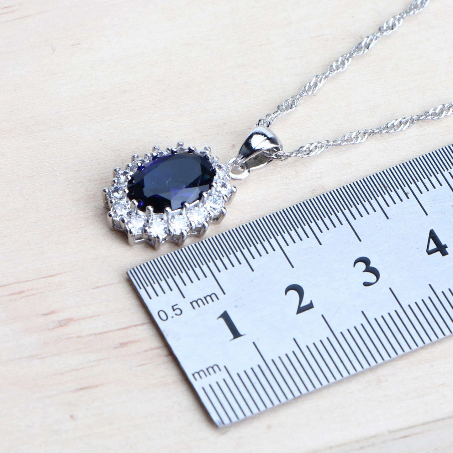 Silver 925 Women Bridal Jewelry Sets Blue Zirconia Costume Fine Jewellery Wedding Necklace Earrings Rings Bracelets Pendant Set (151)