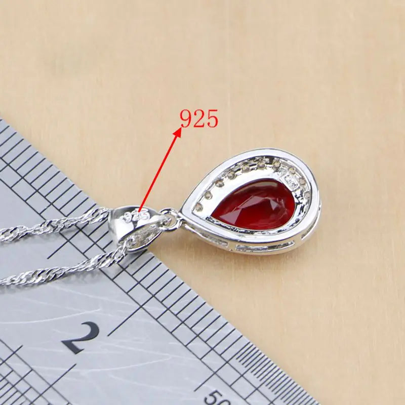 Water Drop Silver 925 Jewelry Red Ruby White Topaz Jewelry Sets Women Long Earrings/Pendant/Necklace/Rings/Bracelet Dropshipping (152)