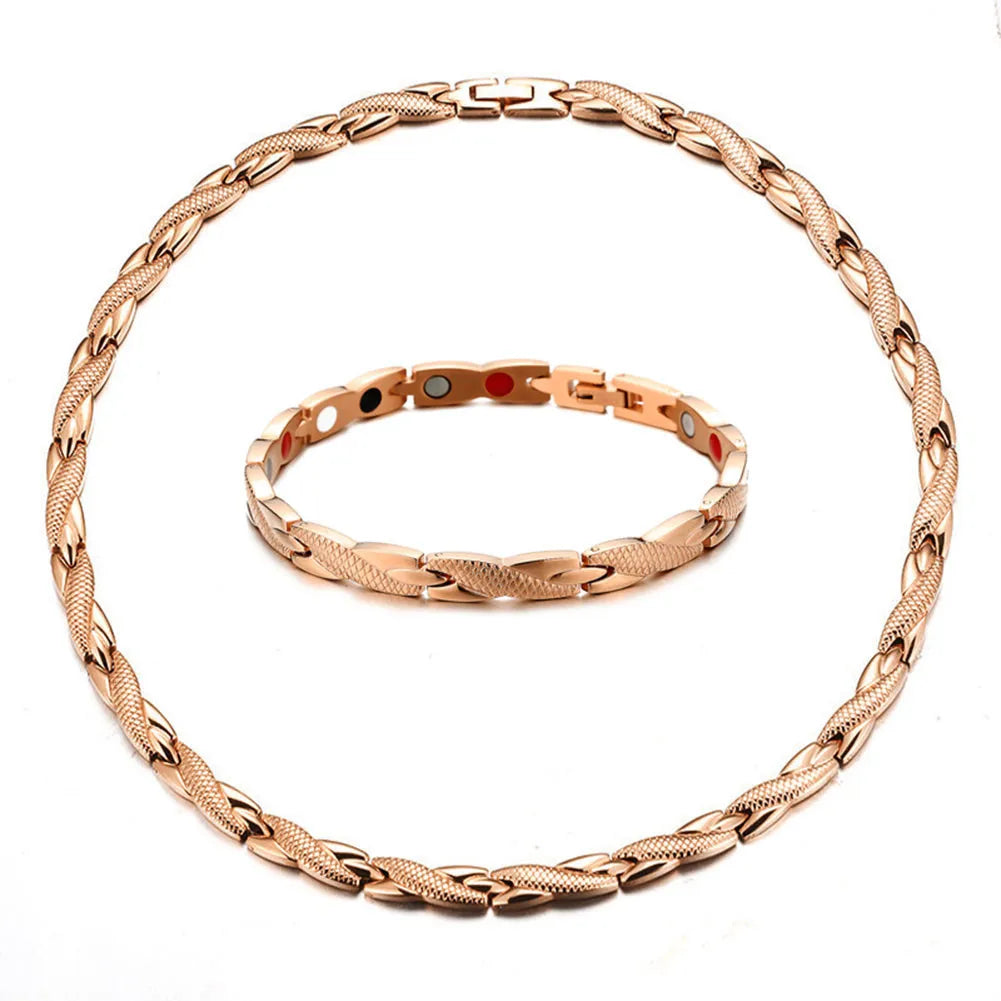 Health Energy Magnetic Jewelry Sets for Men Stainless Steel Chain Link Infrared Germanium Arthritis Care Bracelet and Necklace (052)