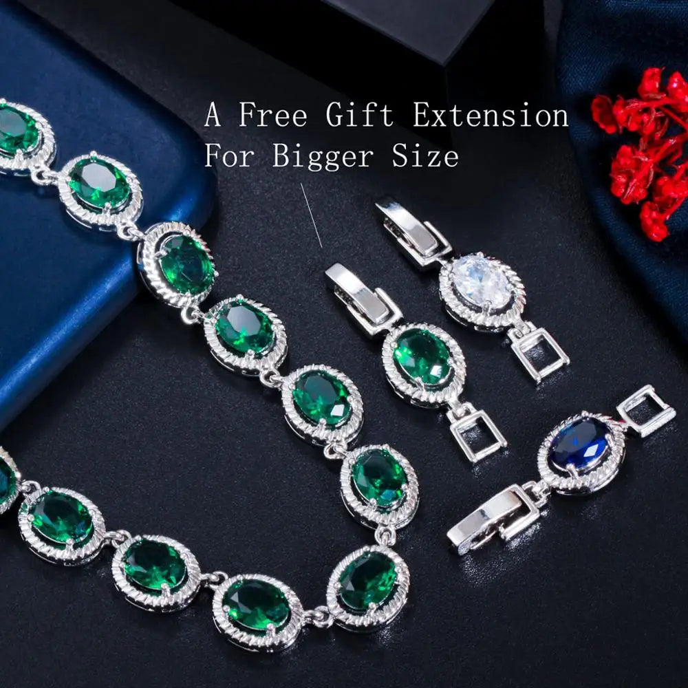 Threegraces 3Pcs High Quality Green Cubic Zirconia Classic Silver Color African Women Wedding Party Costume Jewelry Sets TZ562 (110)