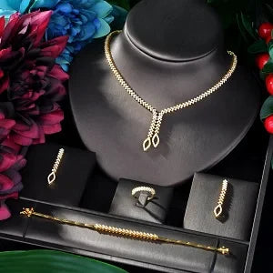 Shining Brilliant Cubic Zircon 4Pcs Bridal Set for Women Fashion Wedding Zircon CZ Dubai Bridal Jewelry Set N-06 (146)