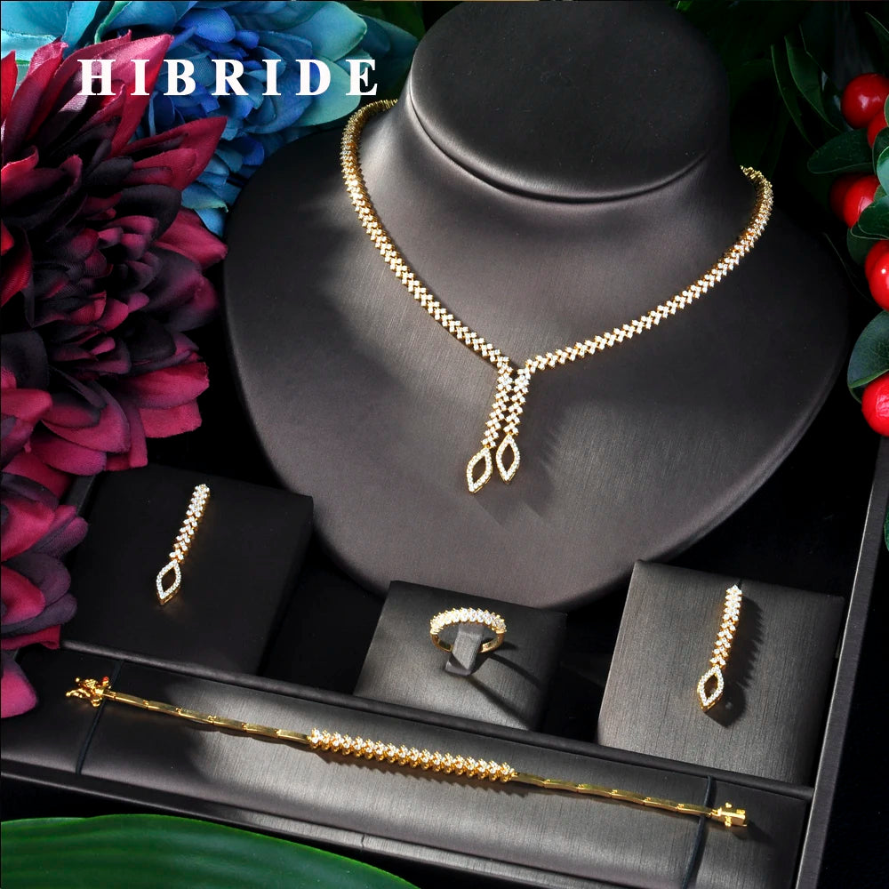 Shining Brilliant Cubic Zircon 4Pcs Bridal Set for Women Fashion Wedding Zircon CZ Dubai Bridal Jewelry Set N-06 (146)