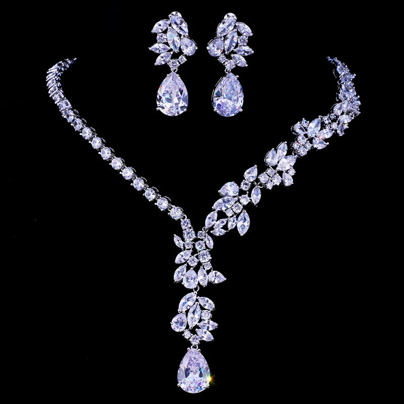 New Unique Design Choker Necklace Stud Earrings Bridal Jewelry Sets Wedding Accessories Dropship (046)