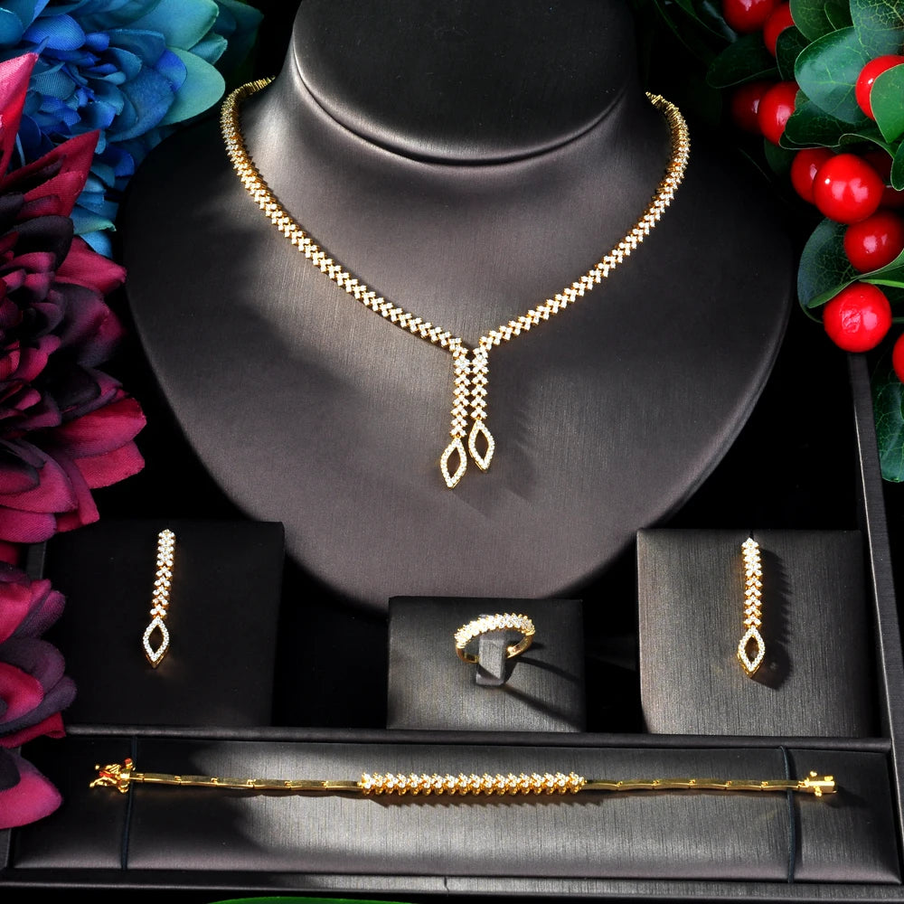 Shining Brilliant Cubic Zircon 4Pcs Bridal Set for Women Fashion Wedding Zircon CZ Dubai Bridal Jewelry Set N-06 (146)