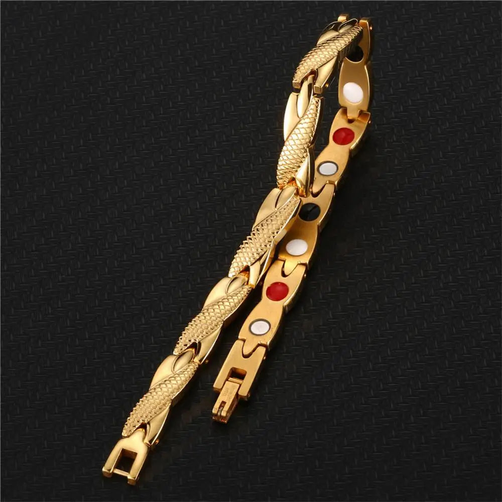 Health Energy Magnetic Jewelry Sets for Men Stainless Steel Chain Link Infrared Germanium Arthritis Care Bracelet and Necklace (052)