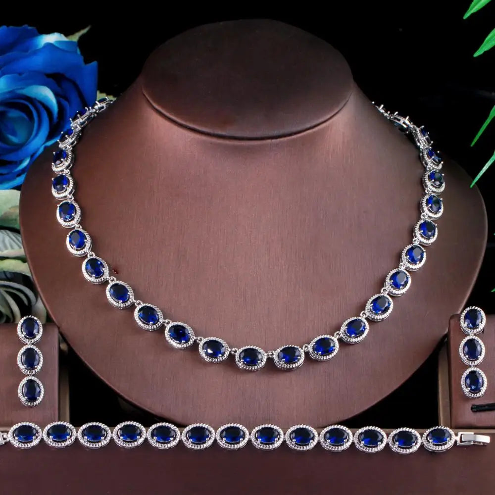 Threegraces 3Pcs High Quality Green Cubic Zirconia Classic Silver Color African Women Wedding Party Costume Jewelry Sets TZ562 (110)