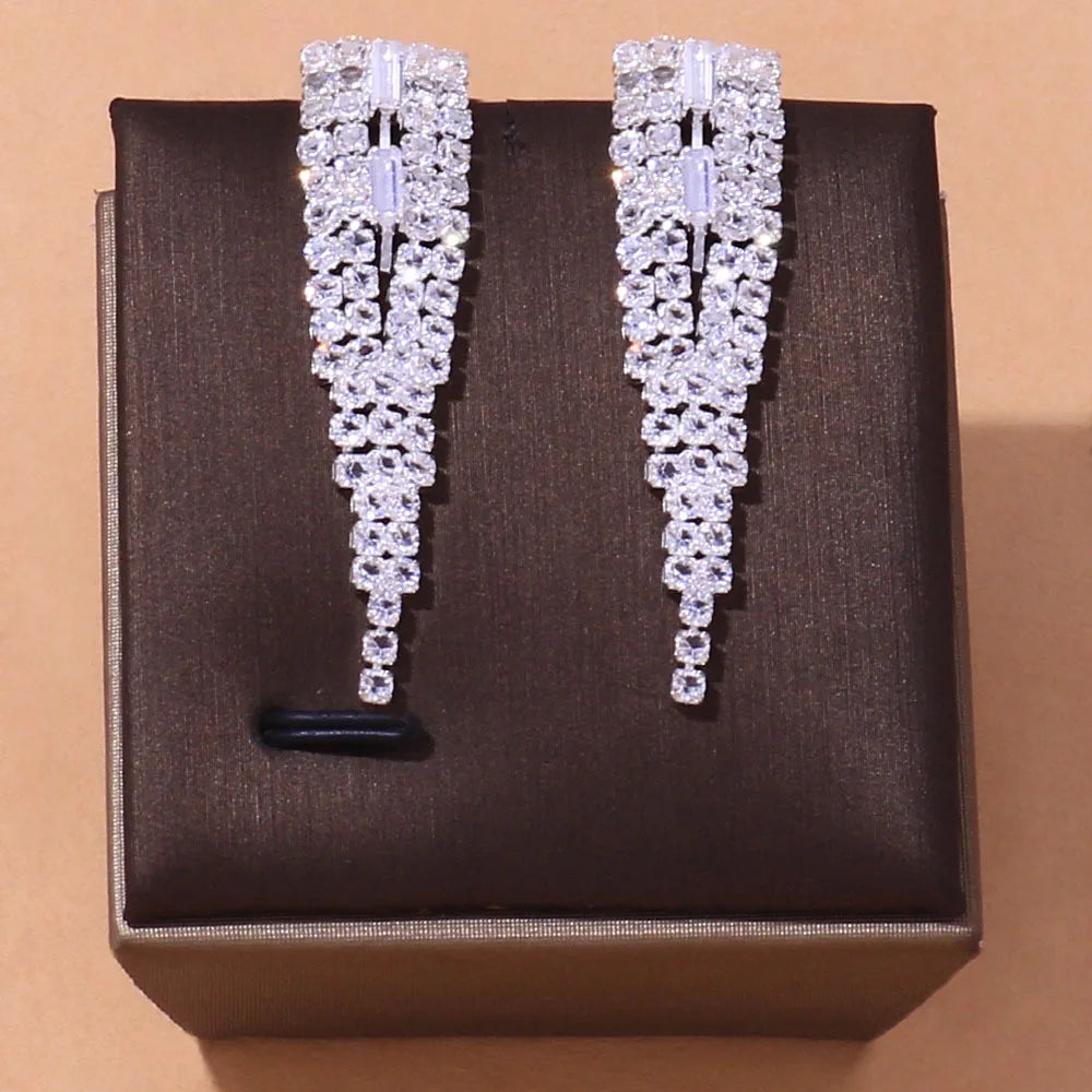Stonefans Silver Color Geometric Rhinestone Bridal Jewelry Set Women Hollow Zircon Necklace Earring Bracelet Ring Set Party Gift (144)