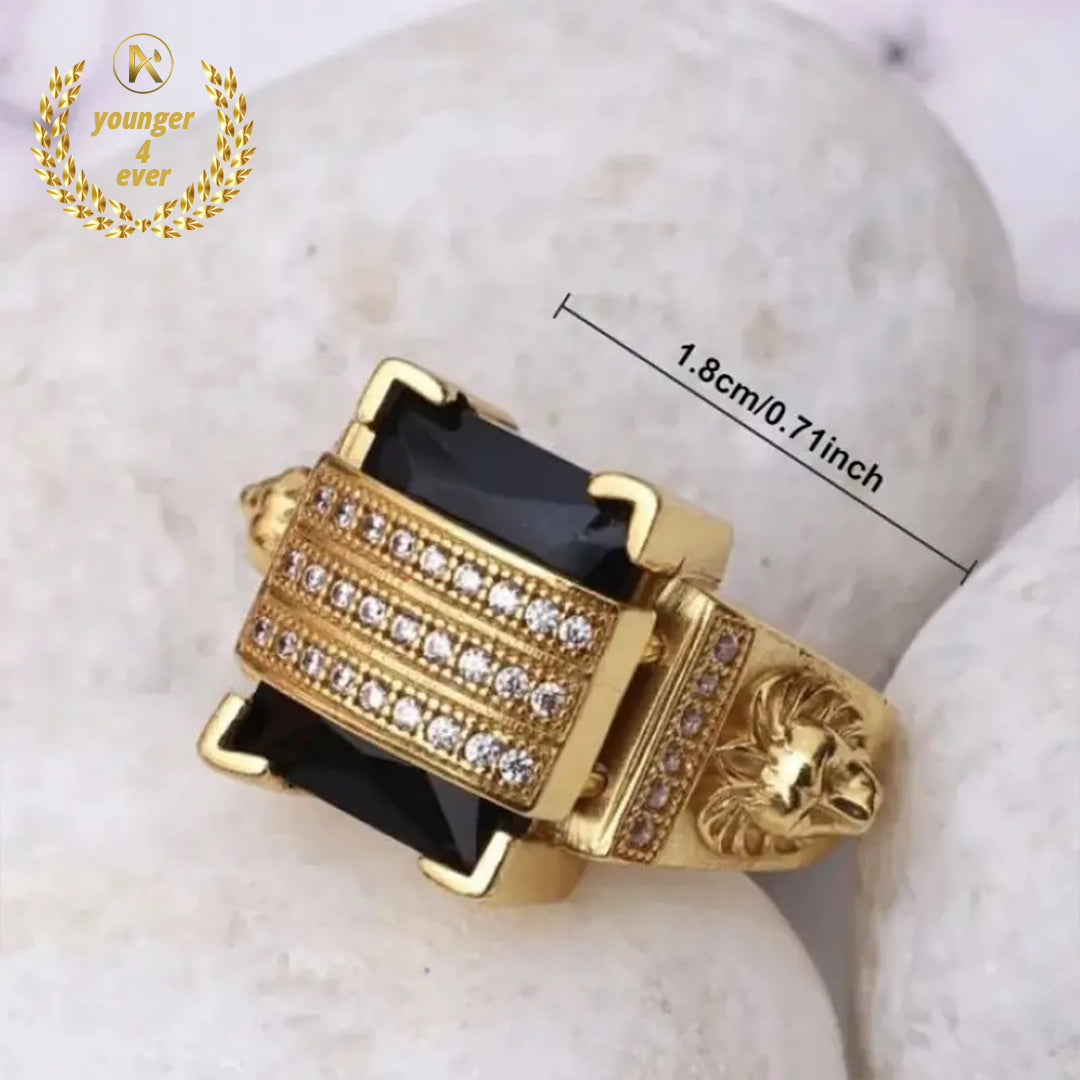 Men's Gold-Plated Inlaid Black CZ Ring