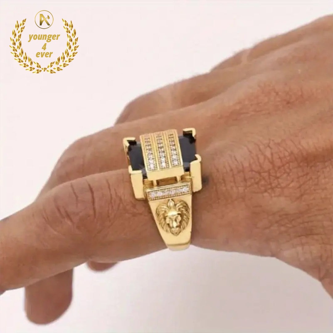 Men's Gold-Plated Inlaid Black CZ Ring