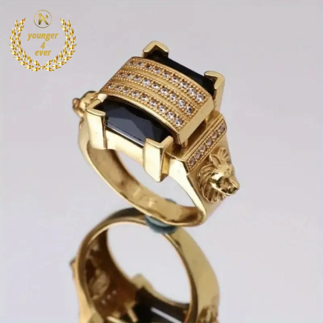 Men's Gold-Plated Inlaid Black CZ Ring