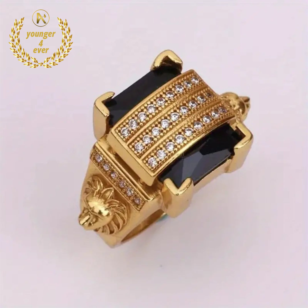 Men's Gold-Plated Inlaid Black CZ Ring
