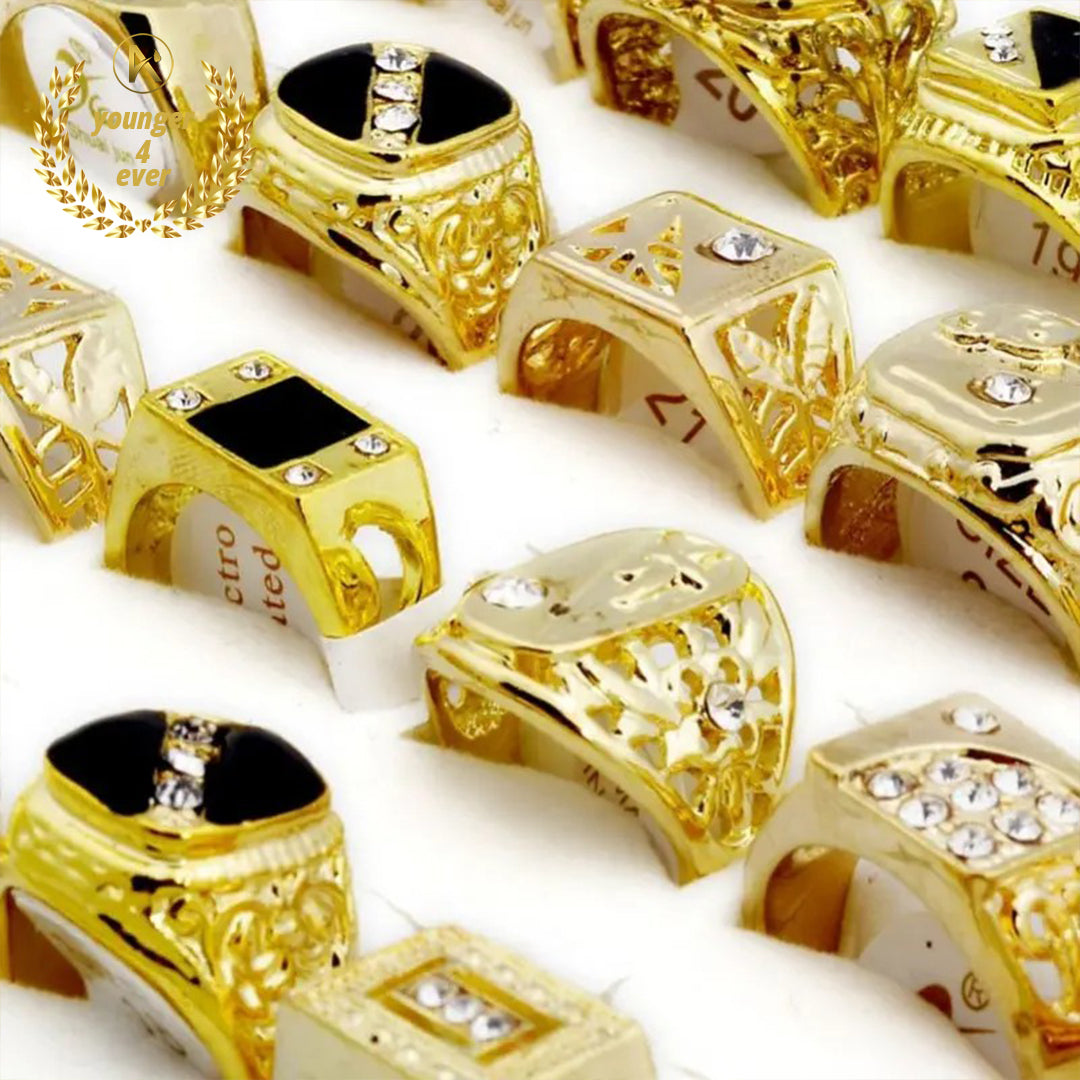 Fashionable Czech Rhinestone Enamel Golden Rings Set