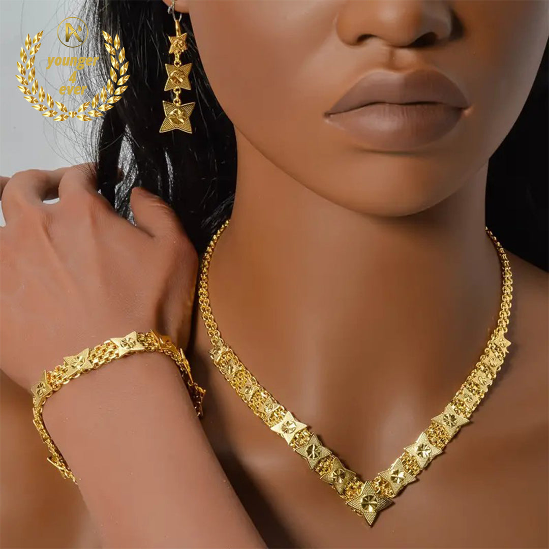 Chic Golden-Tone Copper Jewelry Set for Women - GS008