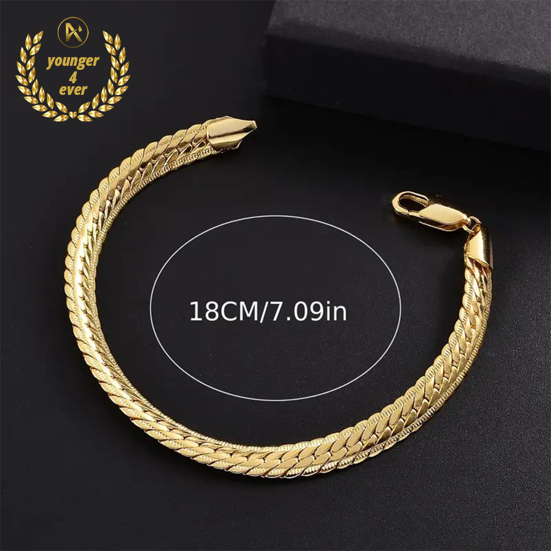 Fashion Golden Light Luxury Embossed Flat Chain Bracelet Bangle Hand Jewelry 18K Gold Plated