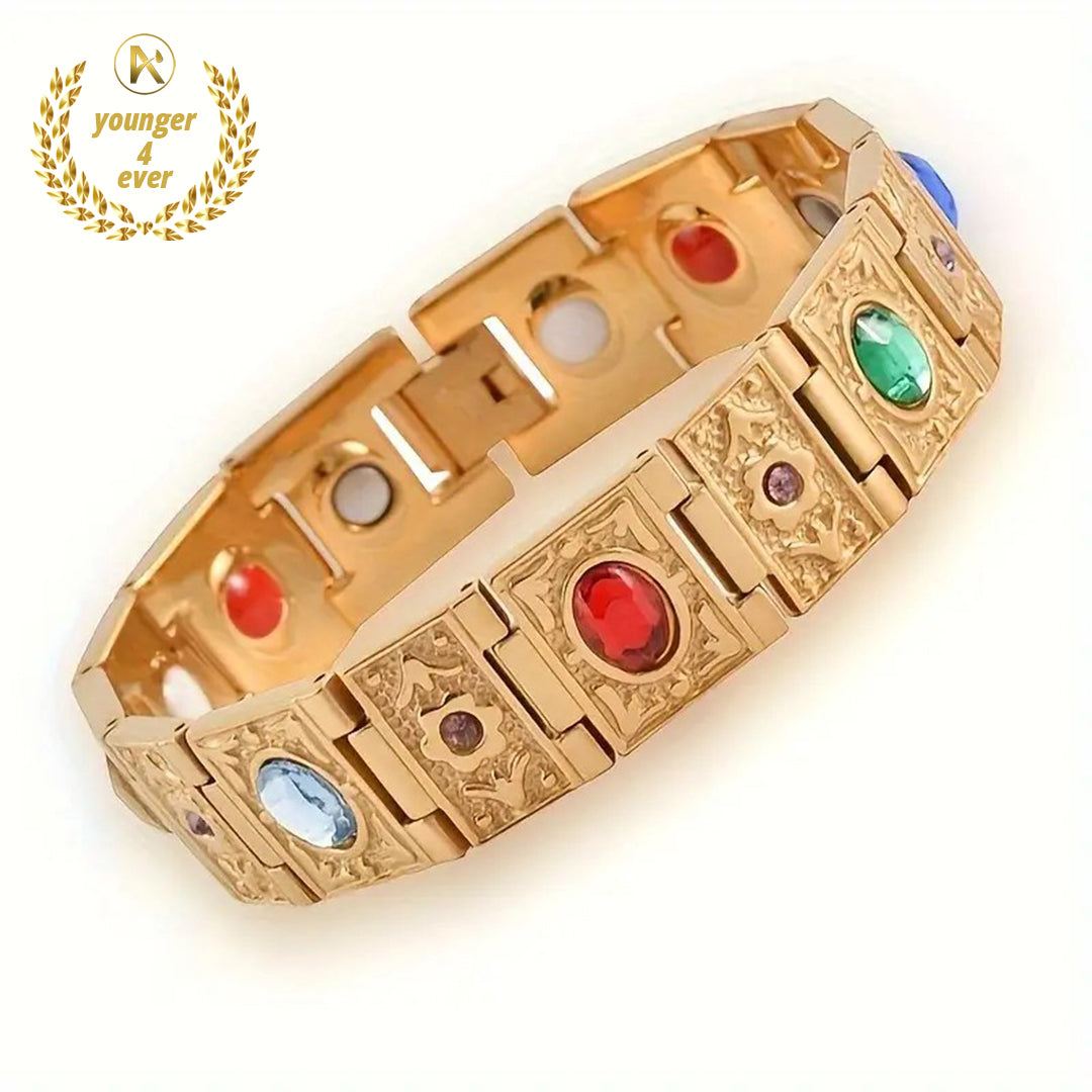 Magnetic Colorful Gemstone Zinc Alloy Bracelet for Women and Men