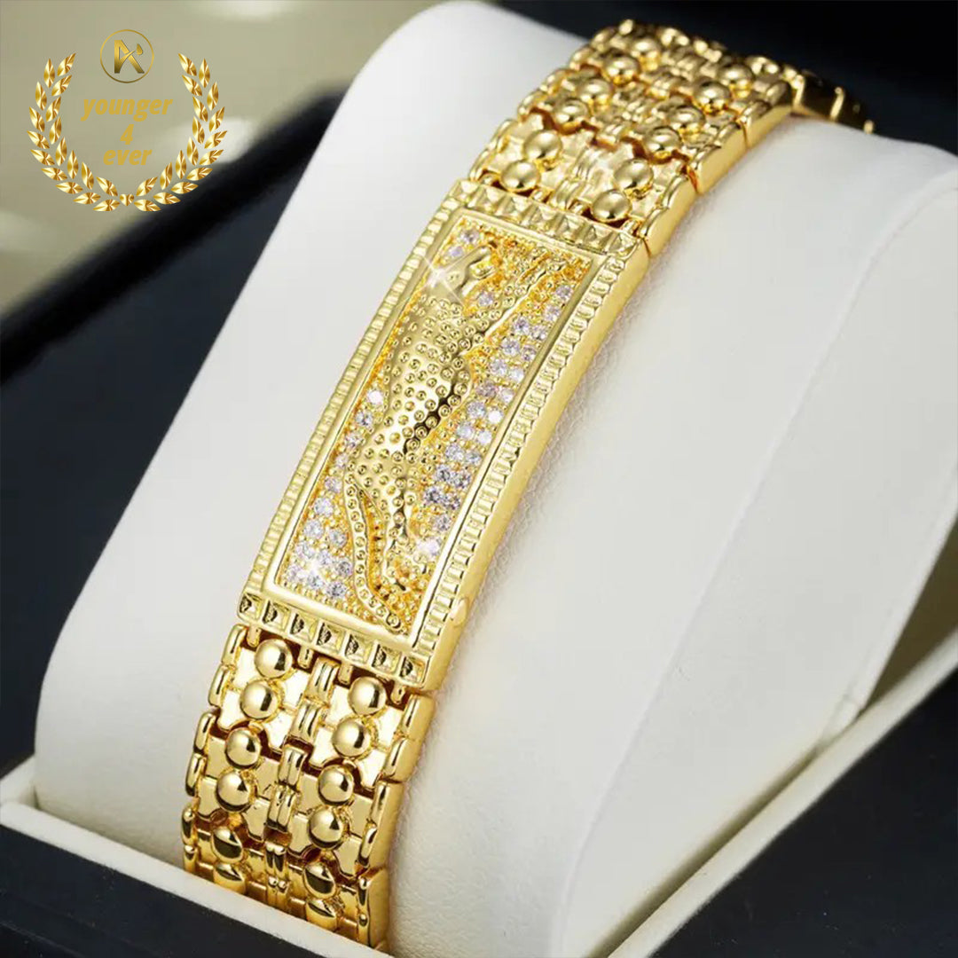Luxurious And Bold 18K Gold-Plated Copper Bracelet with Synthetic Zirconia Stones